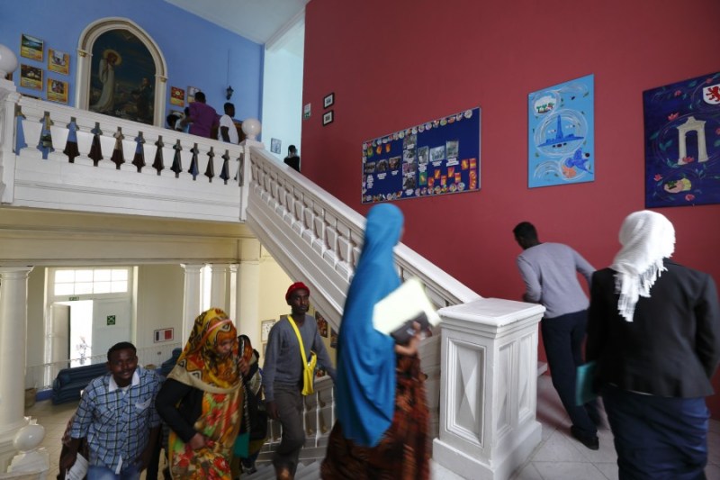 Beneficiaries of protection arrive for a Durable Solutions registration session organised by the UNHCR at the Floriana Primary School on May 23, 2014.